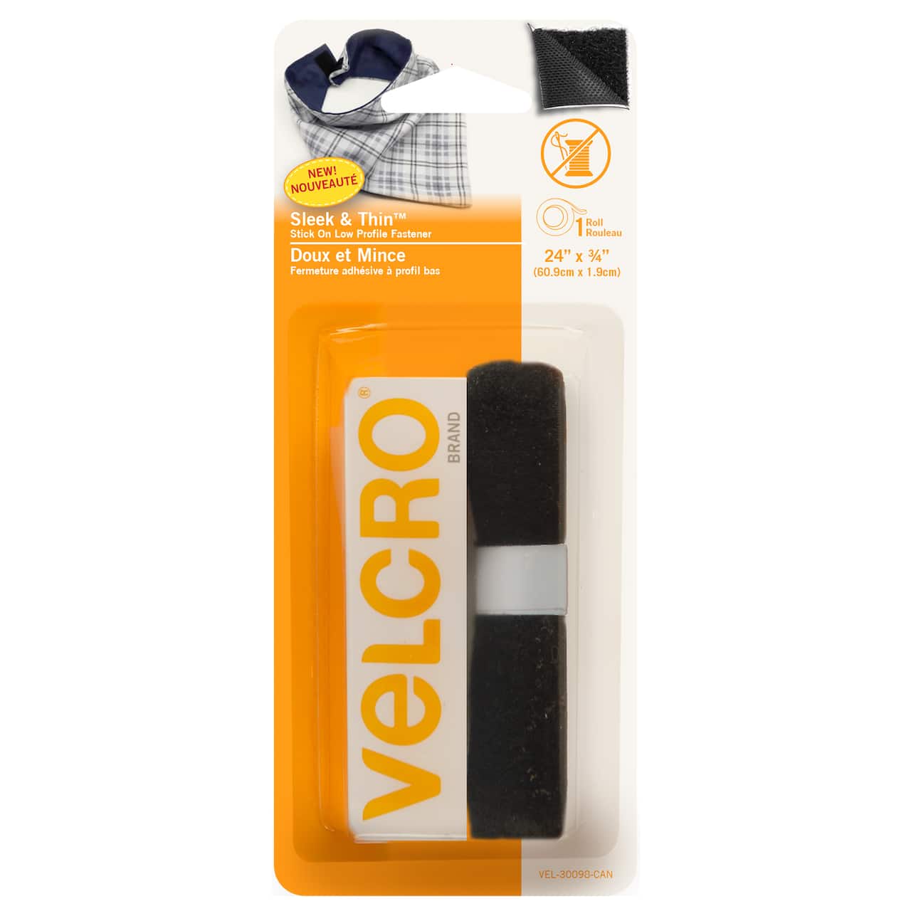 VELCRO&#xAE; Brand Sleek &#x26; Thin&#x2122; Stick On Black Fastener Roll